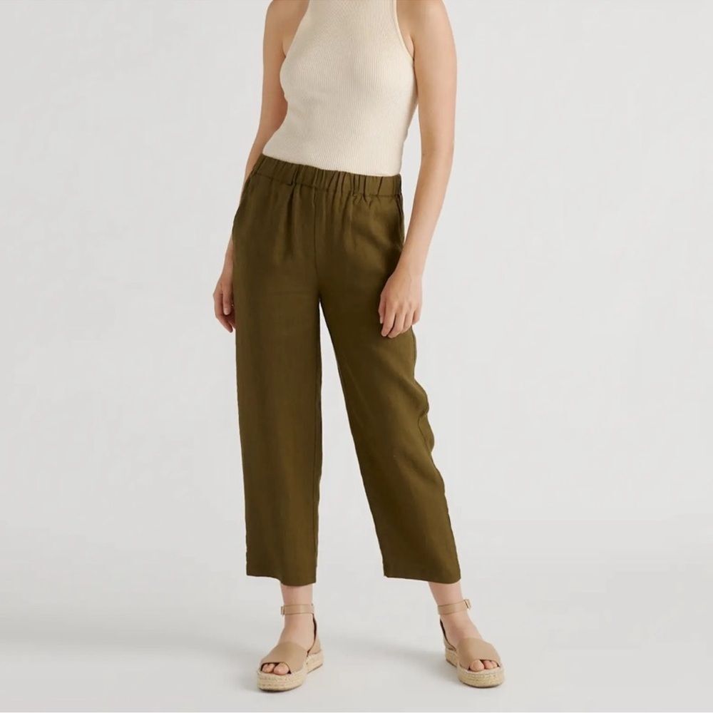 Quince Olive Green 100% European Linen Pants
